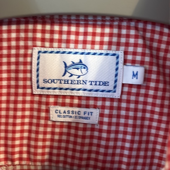 Southern Tide Men’s Medium Collared Button Down Shirt Red and White Checked - Picture 2 of 5